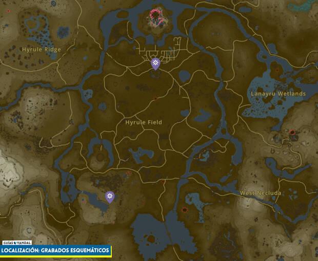 Zelda: Tears of the Kingdom - Localización de los grabados esquemáticos en la superficie de Hyrule