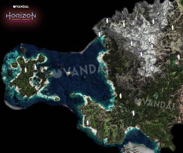 Horizon Forbidden West - Localizaciones de Brilloverde en el mapa #04