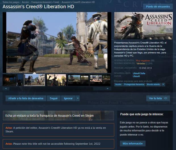 Pgina de Assassin's Creed Liberation HD en Steam.