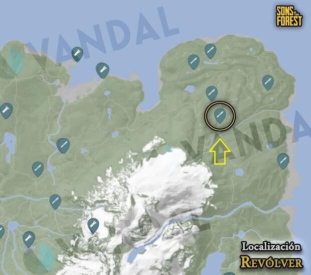 Sons of the Forest - Localización del revólver en el mapa