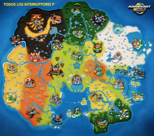 Mario Kart World - Mapa del mundo abierto con la localización de todos los interruptores P coleccionables