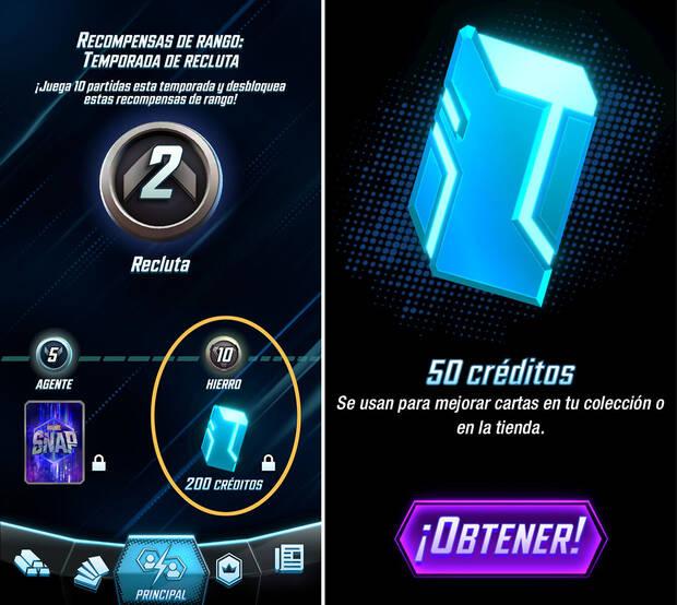 Marvel Snap - Recompensas de créditos en el nivel de colección y el rango
