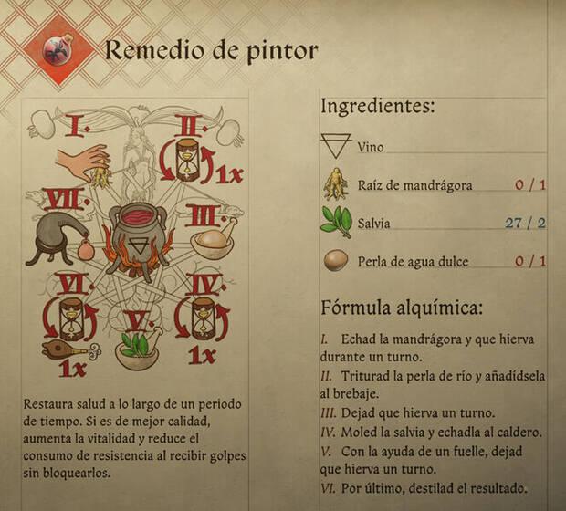 Kingdom Come: Deliverance 2 - Fórmula de la receta de alquimia Remedio de pintor