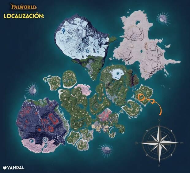 Palworld - Mapa con la localización del Pal Mossanda Lux