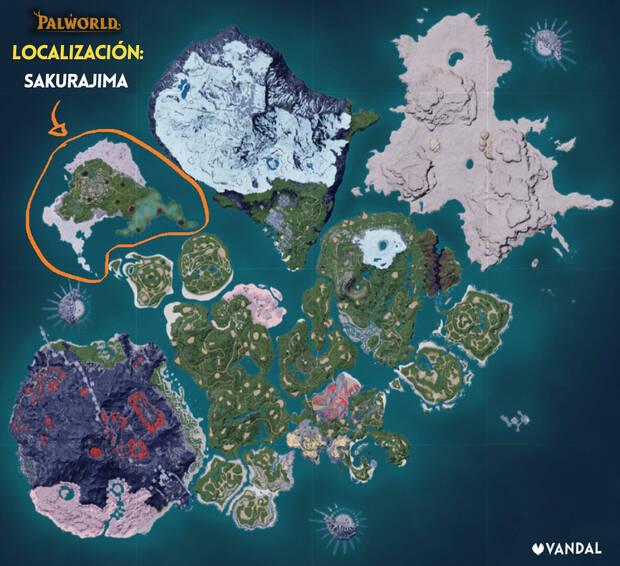 Palworld - Localización en el mapa de la isla Sakurajima