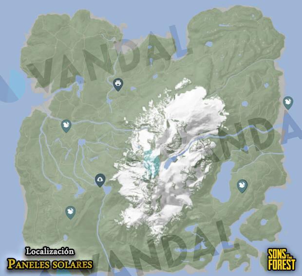 Sons of the Forest - Mapa con localizaciones de los paneles solares