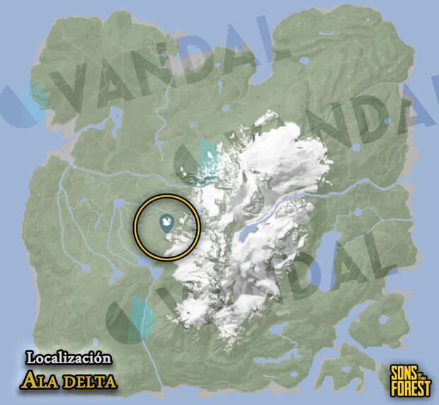 Sons of the Forest - Localización del ala delta en el mapa