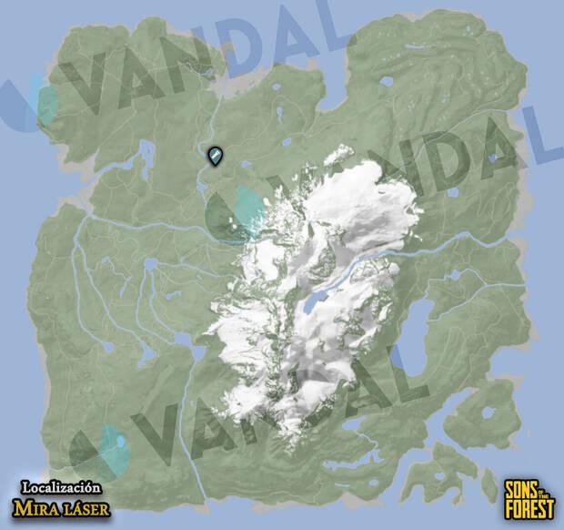 Sons of the Forest - Localización en el mapa del accesorio de arma Mira láser