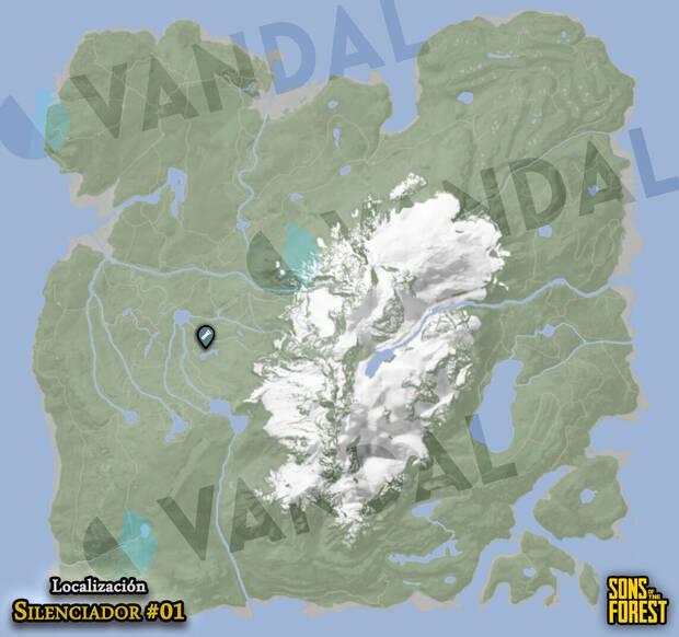Sons of the Forest - Localización en el mapa del accesorio de arma Silenciador #01
