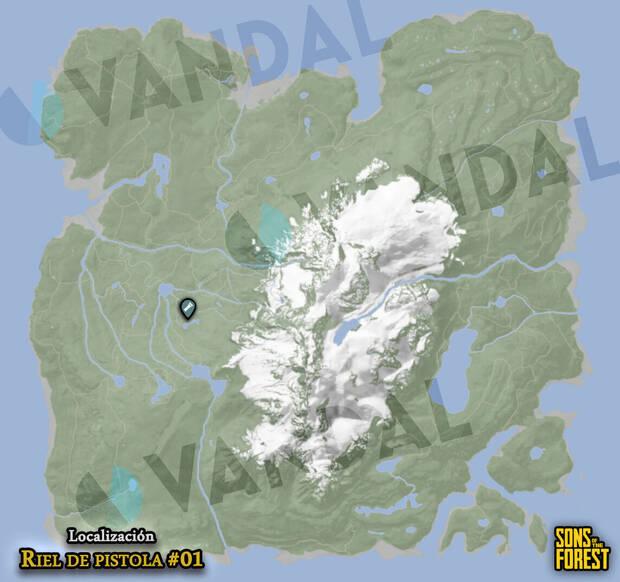 Sons of the Forest - Localización en el mapa del accesorio de arma Riel de pistola #01