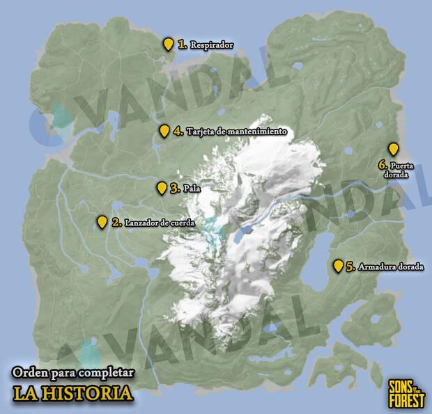 Sons of the Forest - Mapa para completar la historia al 100% - Orden y pasos