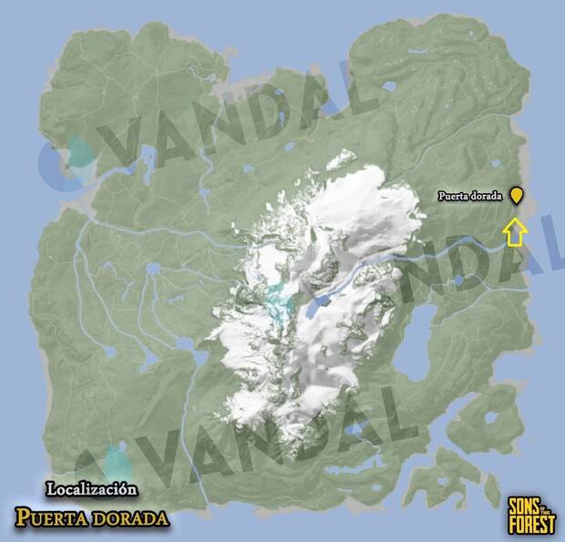 Sons of the Forest - Localización en el mapa del complejo subterráneo de la puerta dorada