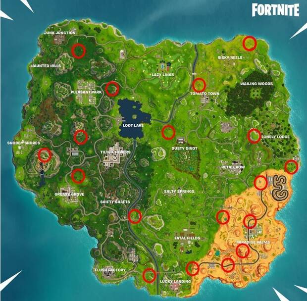 Fortnite - Localización de las grietas del Desafío de la semana 8