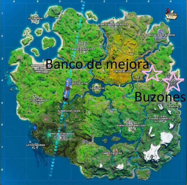 Fortnite - Mapas de bancos de mejora y buzones de entrega