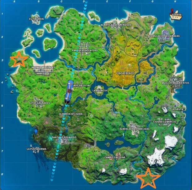 Fortnite Battle Royale - Localización de Campamento Abadejo y Fortín Ruinoso