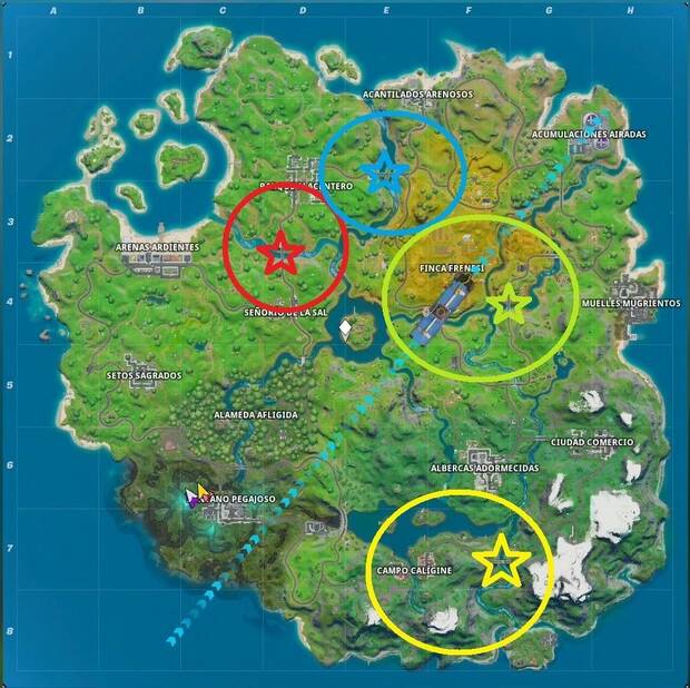 Fortnite Battle Royale - Baila en puentes de acero de colores: localización de los puentes