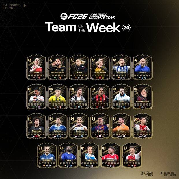 EA Sports FC 26 - El Team of the Week 20 de Ultimate Team 26