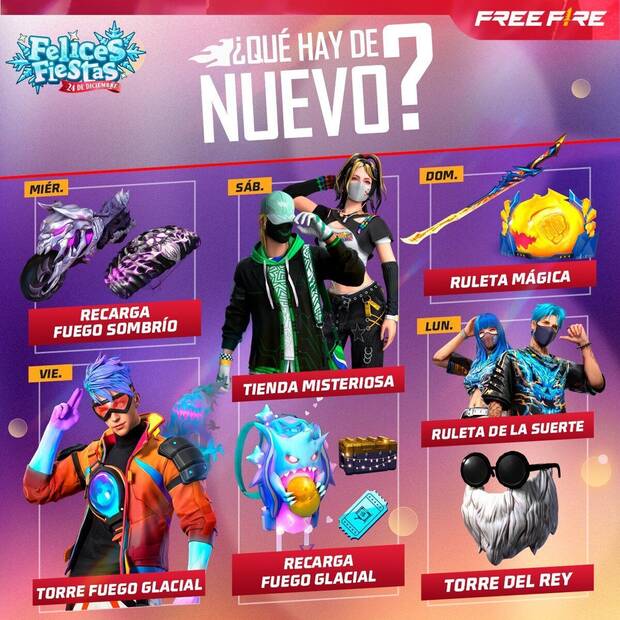 Nueva agenda semanal Free Fire MAX 20 al 26 de diciembre