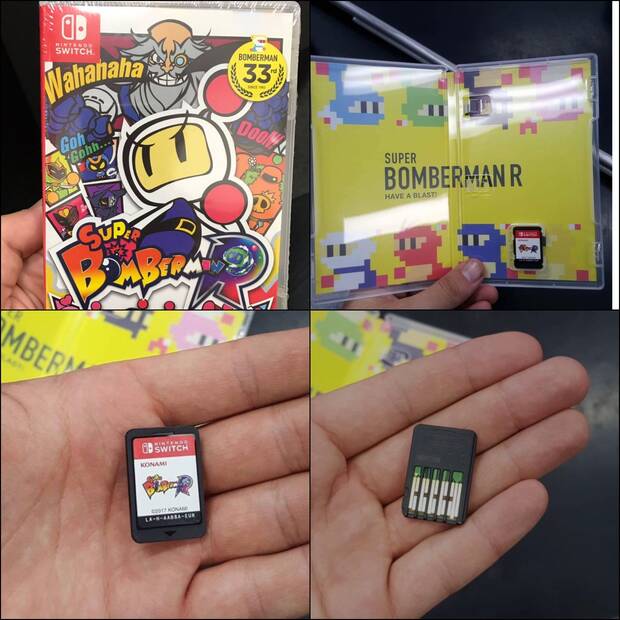 Muestran en detalle la caja y el cartucho de Super Bomberman R de Switch Imagen 2