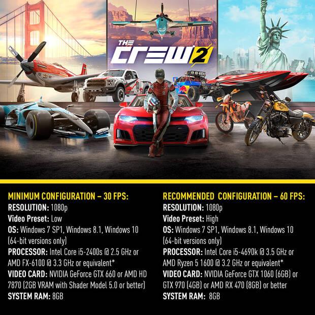 Revelados los requisitos de The Crew 2 en PC Imagen 2