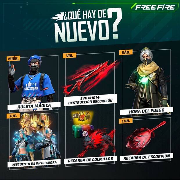 Nueva agenda semanal Free Fire 3 al 8 de mayo