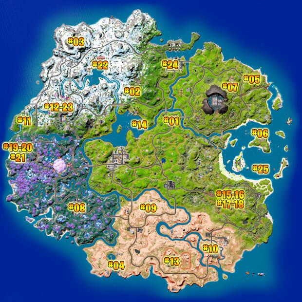 Fortnite Battle Royale - Mapa de la Isla de Batalla con la ubicación de todos los personajes NPC