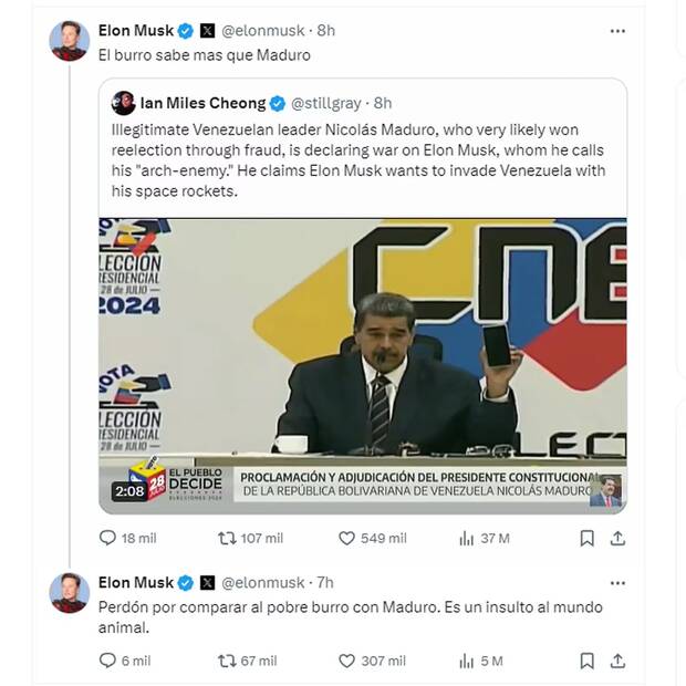 El burro sabe m�s que Maduro Tuit Elon Musk