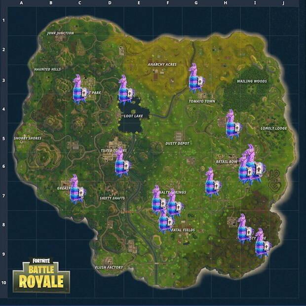Fortnite Battle Royale, Fortnite, Fornite, Desafíos, Semana 1, Temporada 5, Llamas de suministros, Mapa