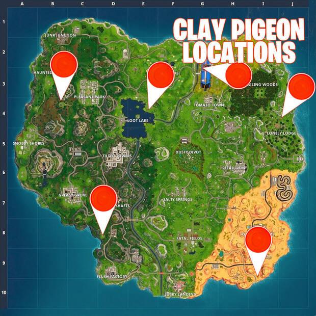Fortnite Battle Royale, Fortnite, Fornite, Desafíos, Semana 3, Temporada 5, Dispara a una paloma de arcilla en distintas ubicaciones