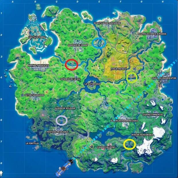 Fortnite Battle Royale - ubicación de los puentes de acero de colores