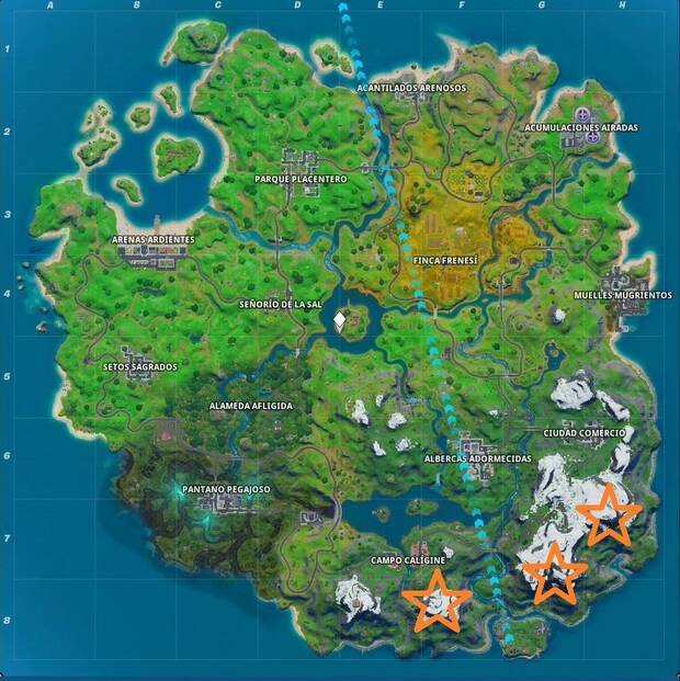 Fortnite Battle Royale - Ubicación del Monte F8, Monte H7 y Monte Kay