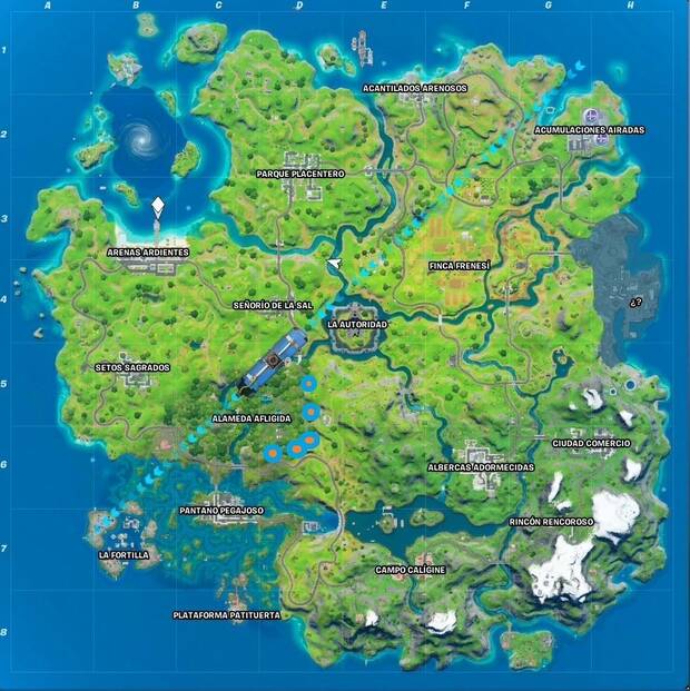 Fortnite Battle Royale - Reúne círculos flotantes en Alameda Afligida: ubicación de los círculos flotantes