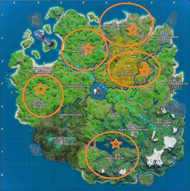 Fortnite - Encuentra refugios de Sombra: Mapa de los refugios