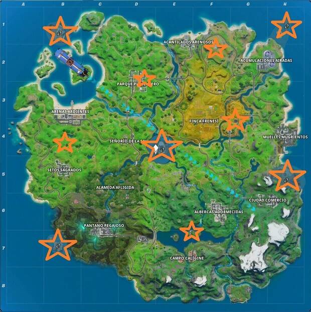 Fortnite - Escóndete en Pasadizos Secretos: mapa con pasadizos