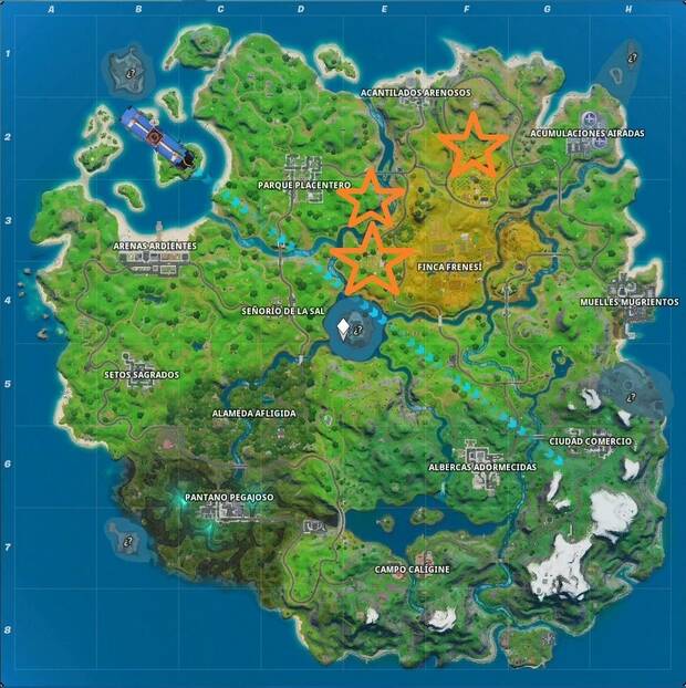Fortnite Battle Royale - Dónde encontrar Enojo Esmeralda, Carrera de Cortacésped y Carretes Comprometidos