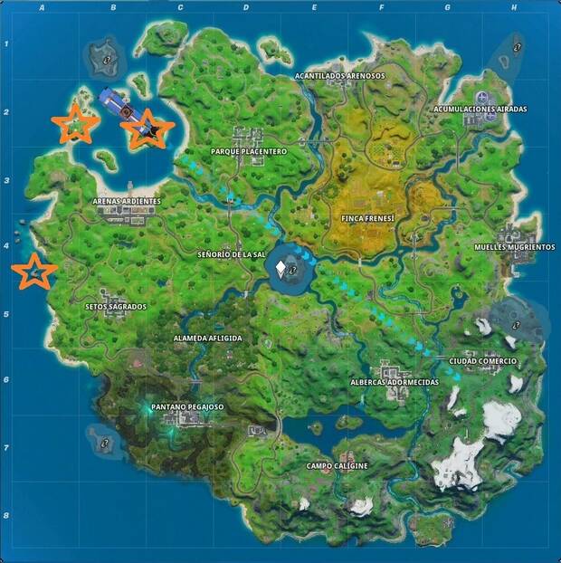 Fortnite - Visita Cala Coral, Cabaña Conglomerada y Zona de impacto en una misma partida