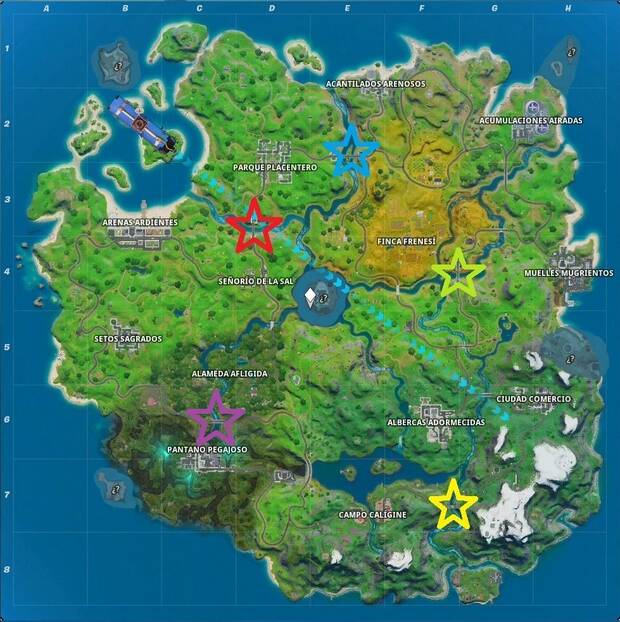 Fortnite - Desafíos de Deadpool: puentes de colores