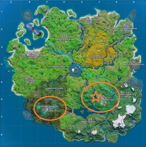 Fortnite Battle Royale - Despega usando una lancha: localización de lanchas