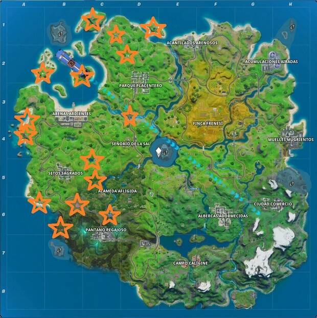 Fortnite - Visita lugares emblemáticos diferentes: mapa