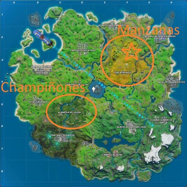 Fortnite Battle Royale - Dónde encontrar manzanas y champiñones