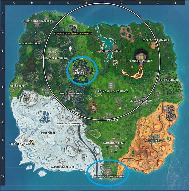 Fortnite - Registra cofres en Balsa Botín o Aterrizaje Afortunado