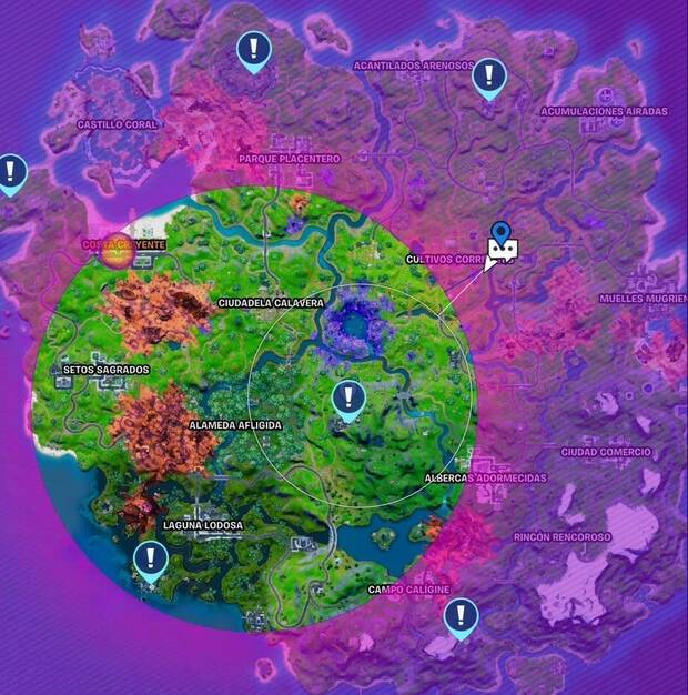 Fortnite Battle Royale - Misiones de J.B. Chimpansky: mapa con la ubicación de torretas
