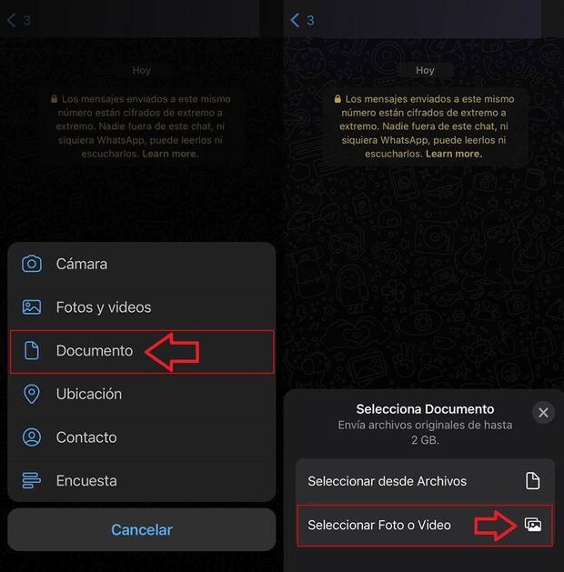 Enviar imágenes y vídeos desde WhatsApp en calidad original en iOS/iPhone