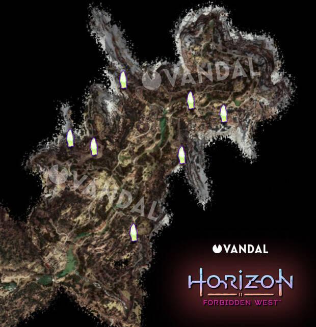 Horizon Forbidden West - Localizaciones de Brilloverde en el mapa #01