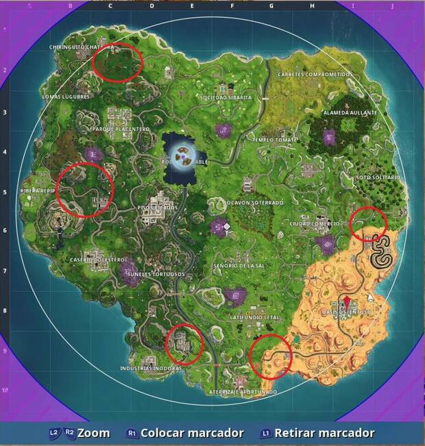 fortnite battle royale localizacion aros de fuego - donde hay circulos de fuego fortnite