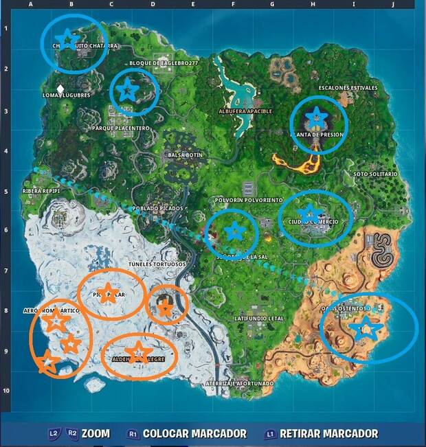 Fortnite: mapa con las señales de Prohibido bailar