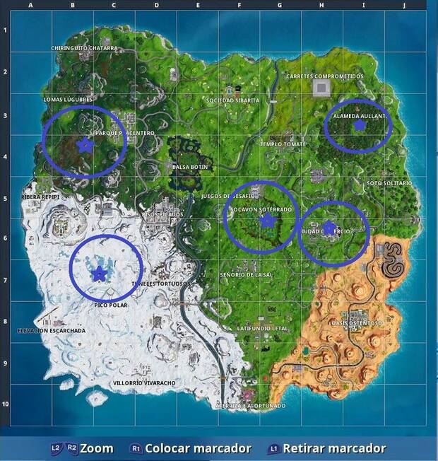 Fortnite - Temporada 7, semana 4: busca letras en varios lugares (mapa)