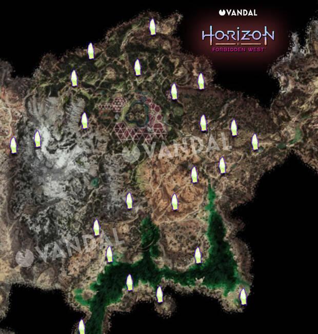 Horizon Forbidden West - Localizaciones de Brilloverde en el mapa #02