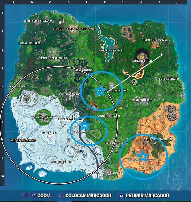 Fortnite - Baila junto a telescopios distintos: localización