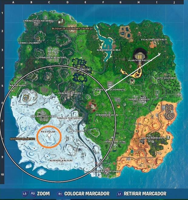 Fortnite - Desafíos Pilotos de tormentas: aterriza en Pico Polar